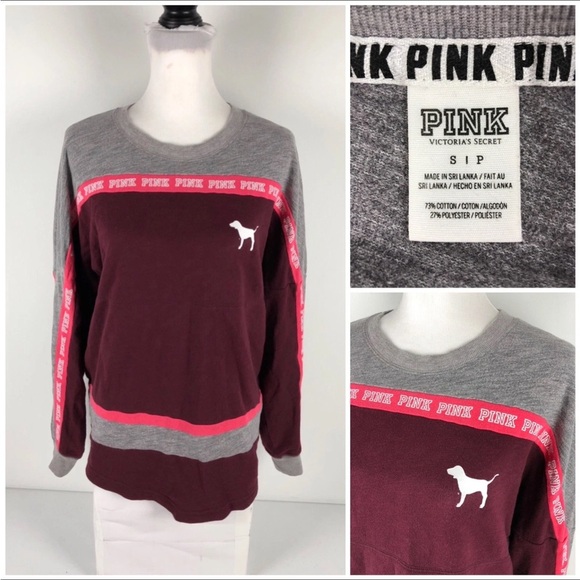 Victoria's Secret PINK Burgundy and Gray Crew Neck Sweatshirt - Picture 4 of 8